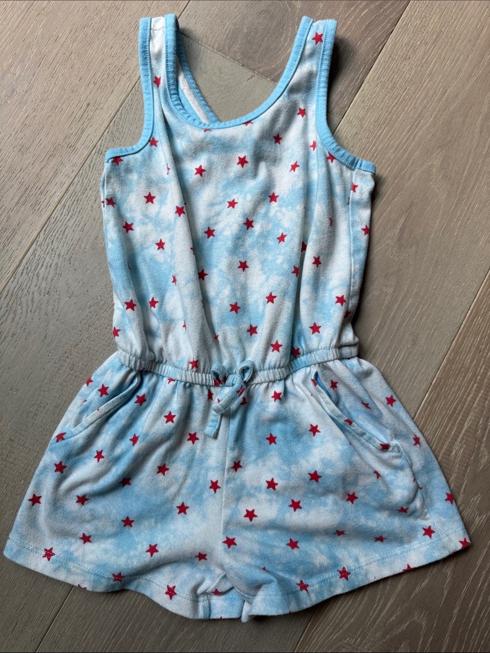 Cat & Jack Light Blue Tank Romper with Red Stars
